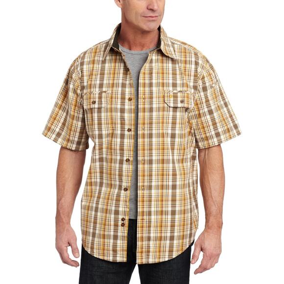 CARHARTT Men's Medium Amber Yellow Standish Plaid Short Sleeve Button Up Shirt - Picture 1 of 10